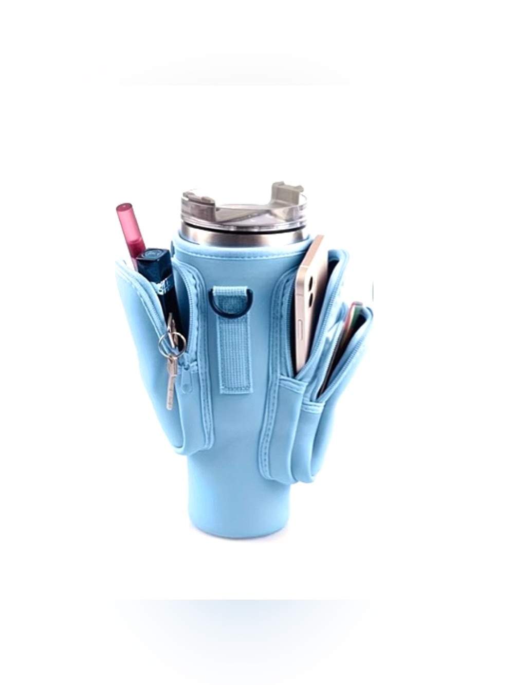 Water Bottle Carrier with Crossbody Strap and Zippered Pockets - Picture 2 of 15